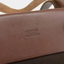 Hermes Bag Ladies Tote Ale Kabas MM Toile Officier Brown Leather F Engraved For Women -Deals Hermes Store luxury women hermes used handbags p646675 003