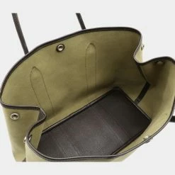 Hermes Garden Party PM Tote Bag Handbag Toile Officier Leather Khaki Moss Green Dark Brown For Women -Deals Hermes Store luxury women hermes used handbags p646679 007