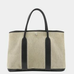 Hermes Garden Party PM Bolduk Pattern Tote Bag Handbag Toile Ash Leather Gray Black For Women