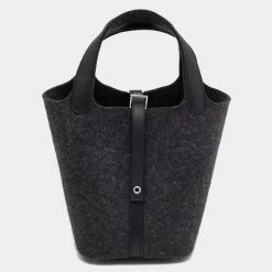Hermes Grey/Noir Felt And Swift Leather Picotin Lock 18 Bag For Women