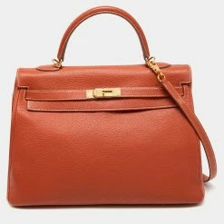 Hermes Sanguine Togo Leather Gold Finish Kelly Retourne 35 Bag For Women