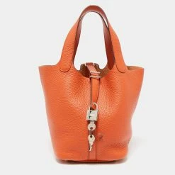 Hermes Cuivre Clemence Leather Picotin Lock 18 Bag For Women