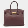 Hermes Bordeaux Togo Leather Gold Plated Hardware Birkin 30 Bag For Women