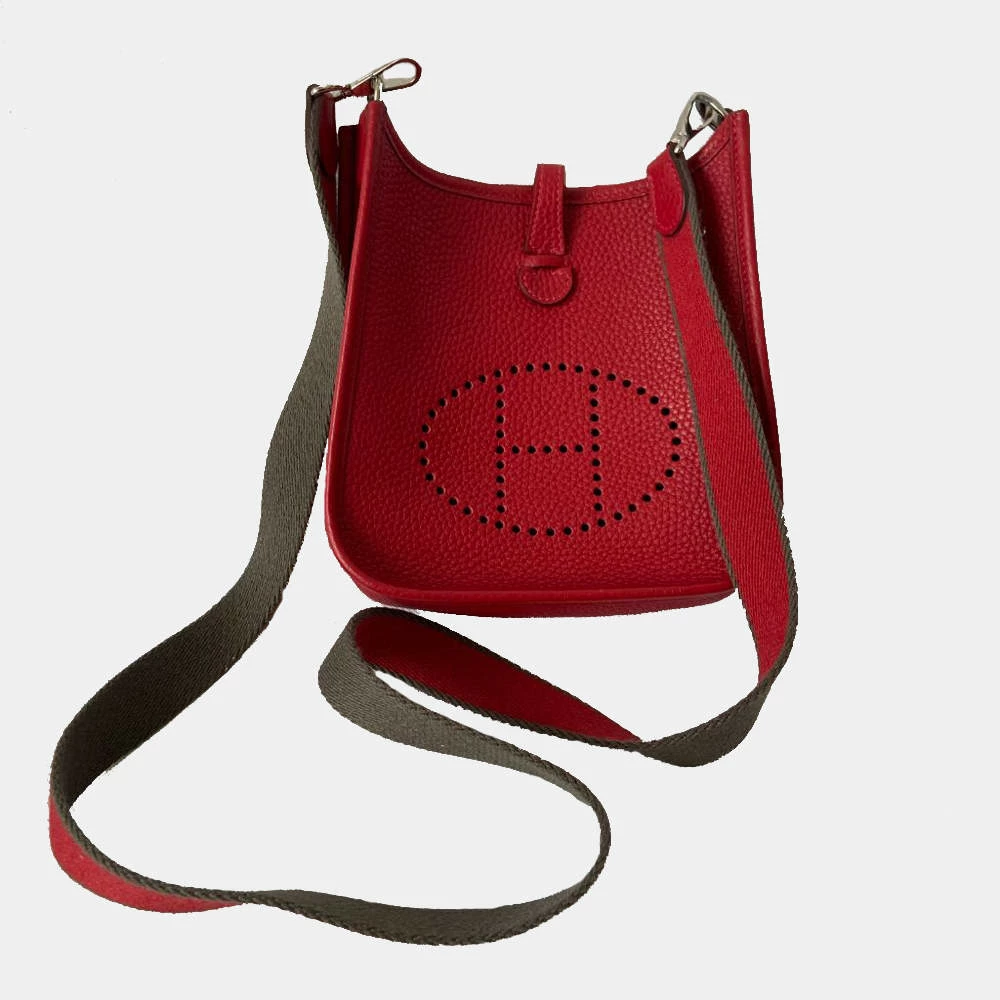 Hermes Red Clemence Leather Evelyne I TPM Shoulder Bag For Women 3 Hermes Red Clemence Leather Evelyne I TPM Shoulder Bag For Women