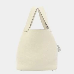 Hermes White Taurillon Clemence Leather Picotin Lock PM Top Handle Bag For Women -Deals Hermes Store luxury women hermes used handbags p649692 004