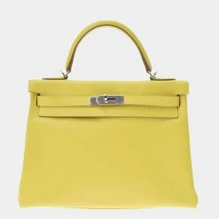 Hermes Yellow Evercolor Leather Palladium Hardware Kelly Retourne 32 Bag For Women