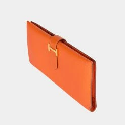 Hermes Orange Togo Bearn Wallet GHW For Women -Deals Hermes Store luxury women hermes used handbags p650089 004