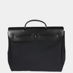 Hermes Black Toile & Vache Hunter 2-In-1 Herbag PHW For Women -Deals Hermes Store luxury women hermes used handbags p650090 002