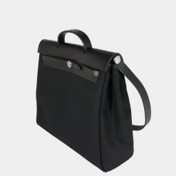 Hermes Black Toile & Vache Hunter 2-In-1 Herbag PHW For Women -Deals Hermes Store luxury women hermes used handbags p650090 004