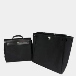 Hermes Black Toile & Vache Hunter 2-In-1 Herbag PHW For Women -Deals Hermes Store luxury women hermes used handbags p650090 005