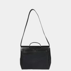Hermes Black Toile & Vache Hunter 2-In-1 Herbag PHW For Women -Deals Hermes Store luxury women hermes used handbags p650090 008