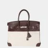 Hermes Havane Swift & Ecru Toile Birkin 35 PHW For Women