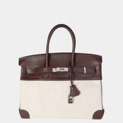 Hermes Havane Swift & Ecru Toile Birkin 35 PHW For Women