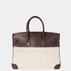 Hermes Havane Swift & Ecru Toile Birkin 35 PHW For Women -Deals Hermes Store luxury women hermes used handbags p650101 002