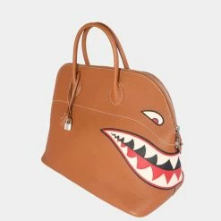 Hermes Gold Togo Shark Bolide 45 PHW For Women -Deals Hermes Store luxury women hermes used handbags p650103 004