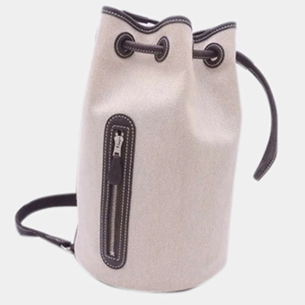 Hermes Beige Brown Canvas Leather Shoulder Bag For Women 4 Hermes Beige Brown Canvas Leather Shoulder Bag For Women - Image 2