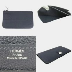 Hermes Bi-Fold Wallet Dogon GM Blue Nui Taurillon Clemence Ladies For Women -Deals Hermes Store luxury women hermes used handbags p650367 002