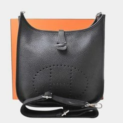 Hermes Taurillon Clemence Evelyne Shoulder Bag Black For Women -Deals Hermes Store luxury women hermes used handbags p650397 002