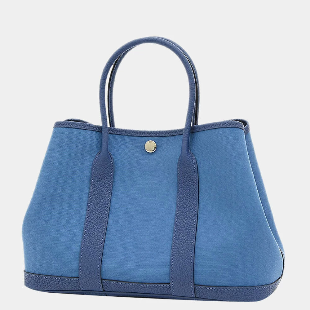 Hermes Garden Party TPM Blue Brighton Canvas Leather Z Engraved Handbag For Women 3 Hermes Garden Party TPM Blue Brighton Canvas Leather Z Engraved Handbag For Women