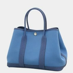Hermes Garden Party TPM Blue Brighton Canvas Leather Z Engraved Handbag For Women 13 Hermes Garden Party TPM Blue Brighton Canvas Leather Z Engraved Handbag For Women -Deals Hermes Store luxury women hermes used handbags p650400 006
