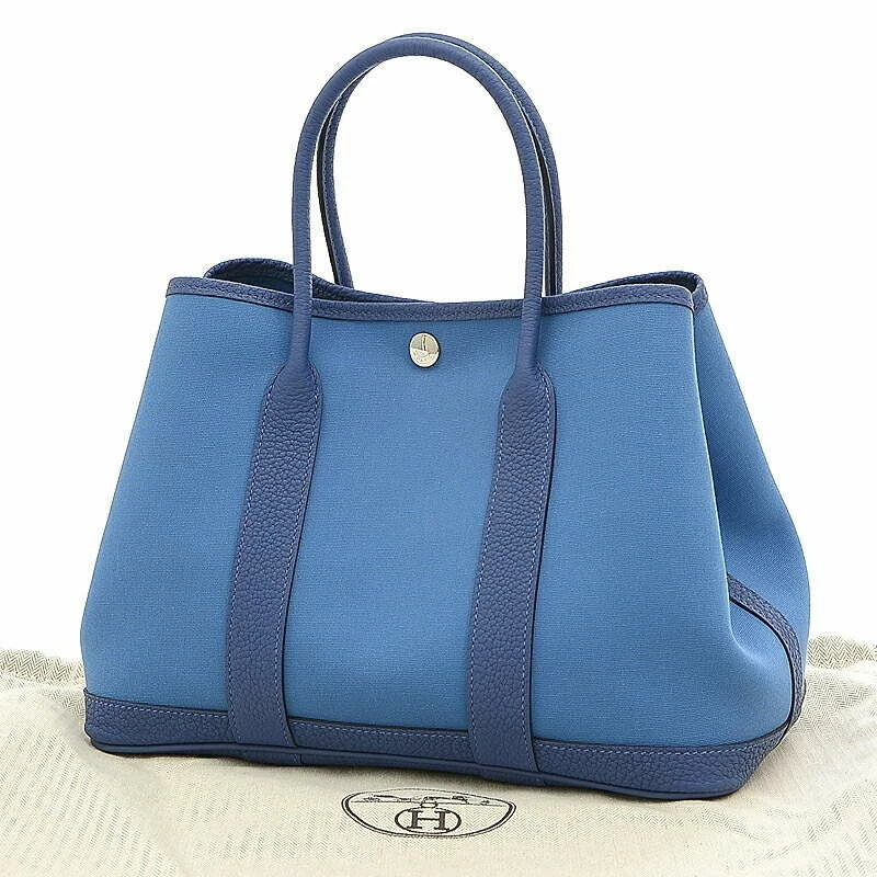 Hermes Garden Party TPM Blue Brighton Canvas Leather Z Engraved Handbag For Women 7 Hermes Garden Party TPM Blue Brighton Canvas Leather Z Engraved Handbag For Women - Image 5