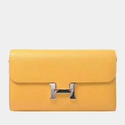 Hermes Vaux Epson Constance Long To Go Shoulder Purse Yellow For Women