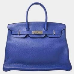 Hermes Taurillon Clemence Birkin 35 Handbag Electric Blue For Women