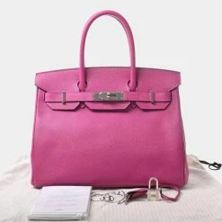 Hermes Vaux Epson Birkin 30 Handbag Rose Purple For Women -Deals Hermes Store luxury women hermes used handbags p650443 002