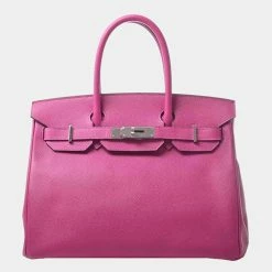 Hermes Vaux Epson Birkin 30 Handbag Rose Purple For Women