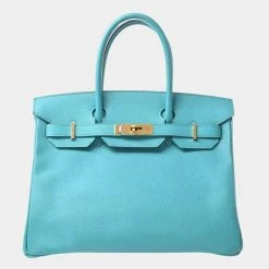Hermes Vaux Epson Birkin 30 Handbag Emerald For Women