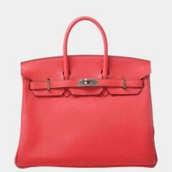 Hermes Togo Birkin 25 Handbag Rouge Coo Red For Women