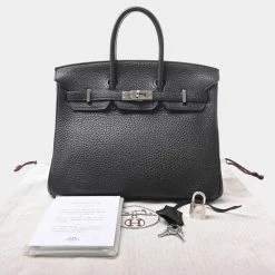 Hermes Taurillon Clemence Birkin 25 Handbag Black For Women -Deals Hermes Store luxury women hermes used handbags p650454 006