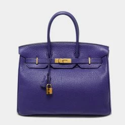 Hermes Blue Electric Togo Leather Gold Finish Birkin 35 Bag For Women