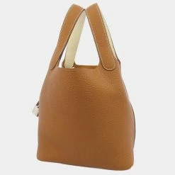 Hermes Gold Taurillon Clemence Leather Picotin Lock PM Hobo Bag For Women