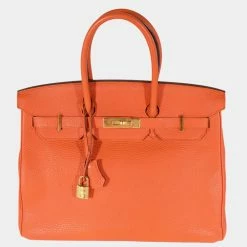 Hermes Orange Togo Birkin 35 GHW For Women