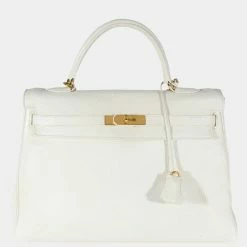 Hermes White ClÃ©mence Retourne Kelly 35 GHW For Women