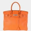 Hermes Orange Togo Birkin 35 PHW For Women