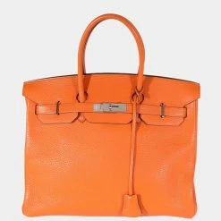 Hermes Orange Togo Birkin 35 PHW For Women