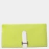 Hermes Vaux Epsom Bearnsfre Bi-Fold Long Wallet Lime Green / White For Women -Deals Hermes Store luxury women hermes used handbags p654219 002