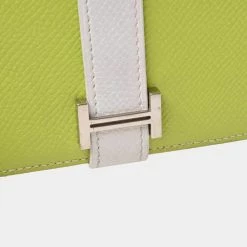 Hermes Vaux Epsom Bearnsfre Bi-Fold Long Wallet Lime Green / White For Women -Deals Hermes Store luxury women hermes used handbags p654219 009