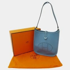 Hermes Bag Ladies Handbag Shoulder Mini Evelyne 1 TPM Short Vaux Epsom Blue Gene â¡ I Engraved For Women -Deals Hermes Store luxury women hermes used handbags p654224 002