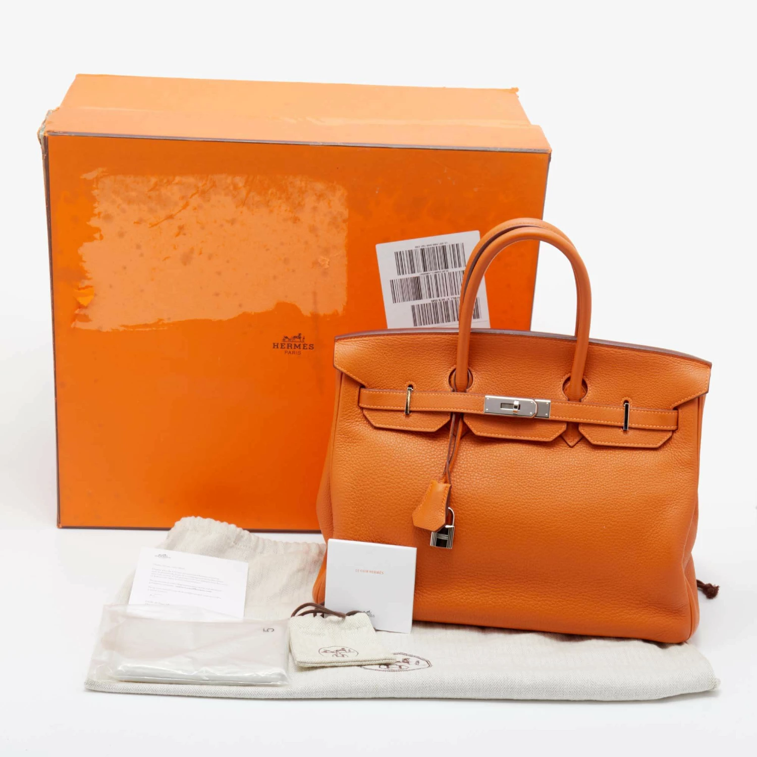 Hermes Potiron Taurillon Clemence Leather Palladium Finish Birkin 35 Bag For Women 17 Hermes Potiron Taurillon Clemence Leather Palladium Finish Birkin 35 Bag For Women - Image 15