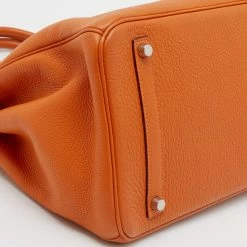 Hermes Potiron Taurillon Clemence Leather Palladium Finish Birkin 35 Bag For Women 36 Hermes Potiron Taurillon Clemence Leather Palladium Finish Birkin 35 Bag For Women -Deals Hermes Store luxury women hermes used handbags p654768 014