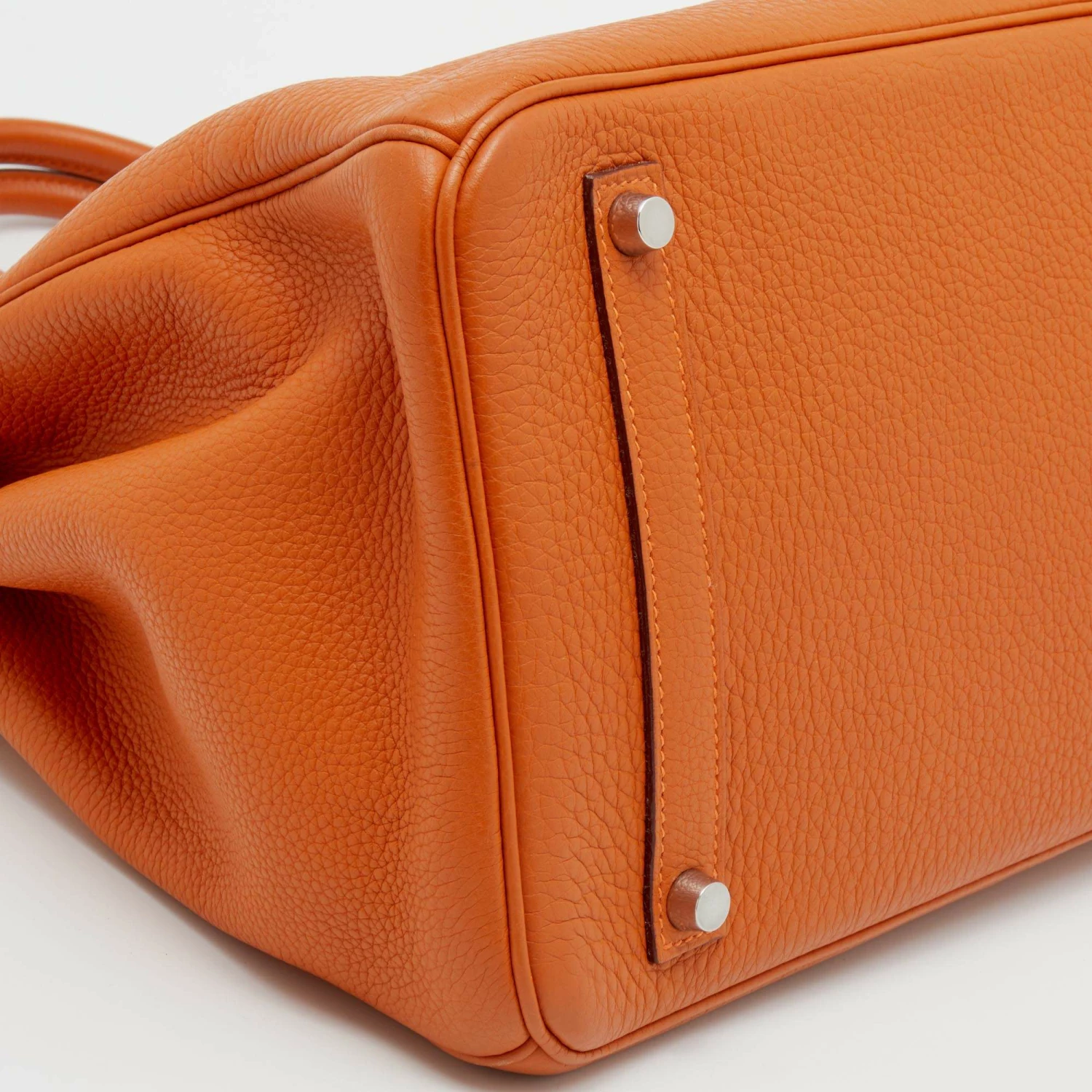 Hermes Potiron Taurillon Clemence Leather Palladium Finish Birkin 35 Bag For Women 19 Hermes Potiron Taurillon Clemence Leather Palladium Finish Birkin 35 Bag For Women - Image 17