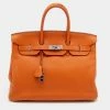 Hermes Potiron Taurillon Clemence Leather Palladium Finish Birkin 35 Bag For Women -Deals Hermes Store luxury women hermes used handbags p654768 018
