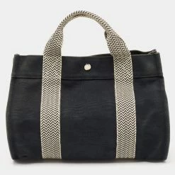 Hermes Black/White Canvas Cannes PM Tote For Women