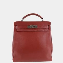 Hermes Kelly Ad Leather Red Brown D Ladies Backpack Daypack For Women