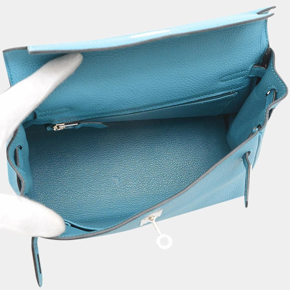 Hermes Kelly 25 Inner Stitch Togo Turquoise R Engraved Handbag For Women 5 Hermes Kelly 25 Inner Stitch Togo Turquoise R Engraved Handbag For Women - Image 3