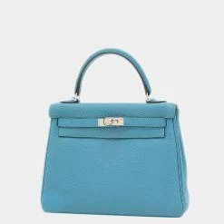 Hermes Kelly 25 Inner Stitch Togo Turquoise R Engraved Handbag For Women