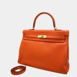 Hermes Orange Togo Leather Gold Hardware Kelly 35 Bag For Women